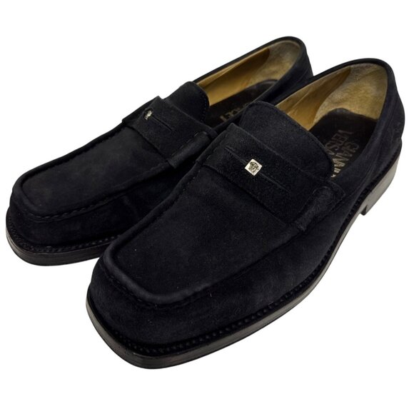 Gianni Versace Men's Loafer Shoes Black Suede Flats Medusa Square EU 43.5 US 9.5 - Picture 1 of 13